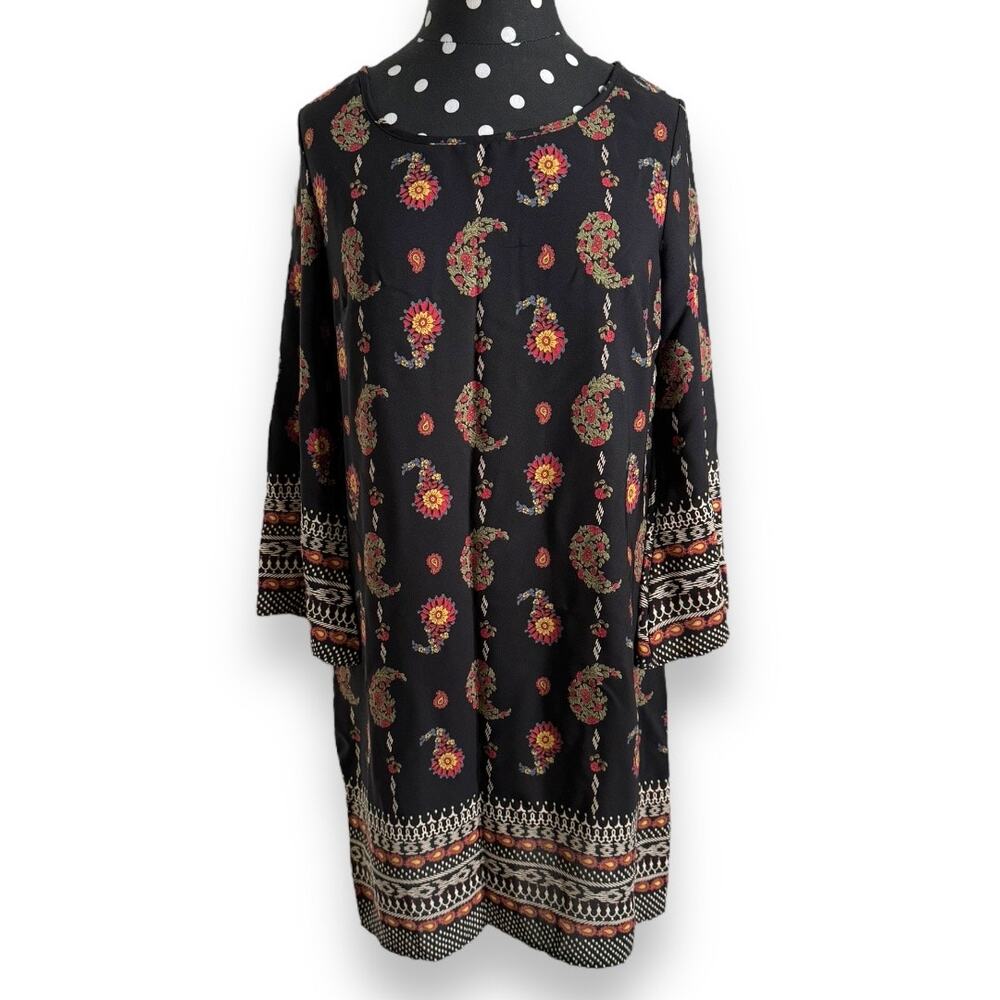 Gibiu Womens Dress Sz S Black Paisley Print Shift 3/4 Sleeve NEW - Picture 4 of 10